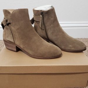 Firth Side Tie Ankle Bootie in Camel Cow Suede